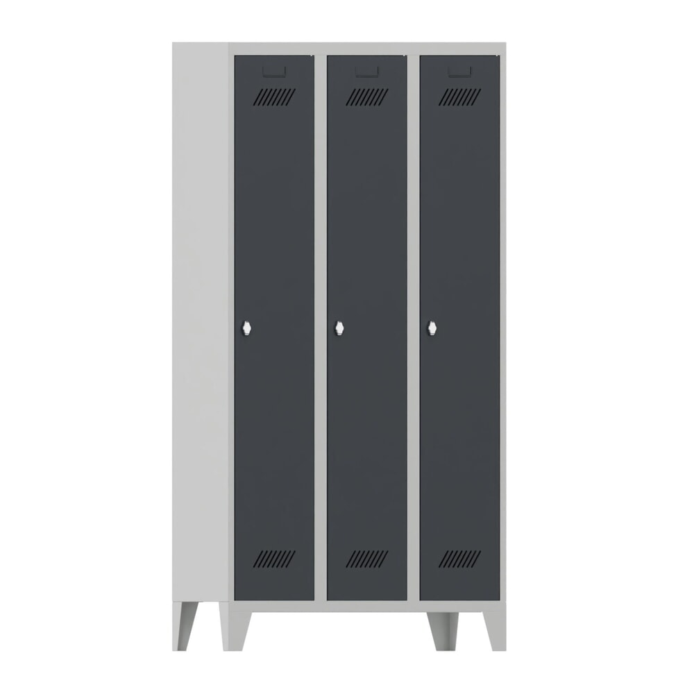 Produktabbildung Nr. 1: Armoire-penderie PAVOY avec pieds + fermeture à pêne tournant, 3 compartiments, H x l x P 1 850 x 930 x 500 mm, gris anthracite, gris clair