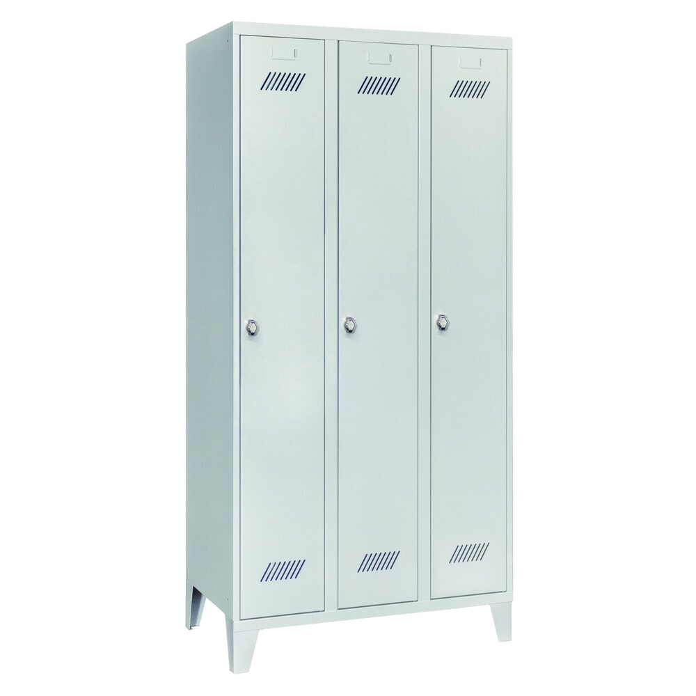 N° de l'image du produit 1 : Armoire-penderie PAVOY avec pieds + fermeture à pêne tournant, 3 compartiments, H x l x P 1 850 x 930 x 500 mm, gris clair, gris clair