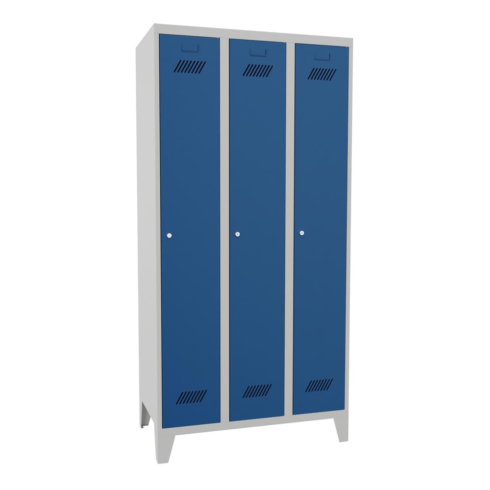 Produktabbildung Nr. 1: Armoire-penderie PAVOY avec pieds + serrure à cylindre, 3 compartiments, H x l x P 1 850 x 930 x 500 mm, bleu gentiane, gris clair
