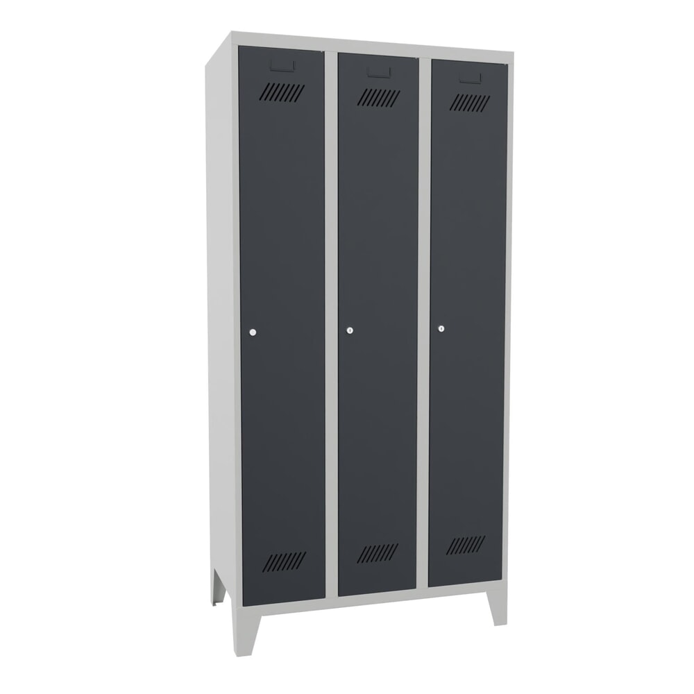 Produktabbildung Nr. 1: Armoire-penderie PAVOY avec pieds + serrure à cylindre, 3 compartiments, H x l x P 1 850 x 930 x 500 mm, gris anthracite, gris clair