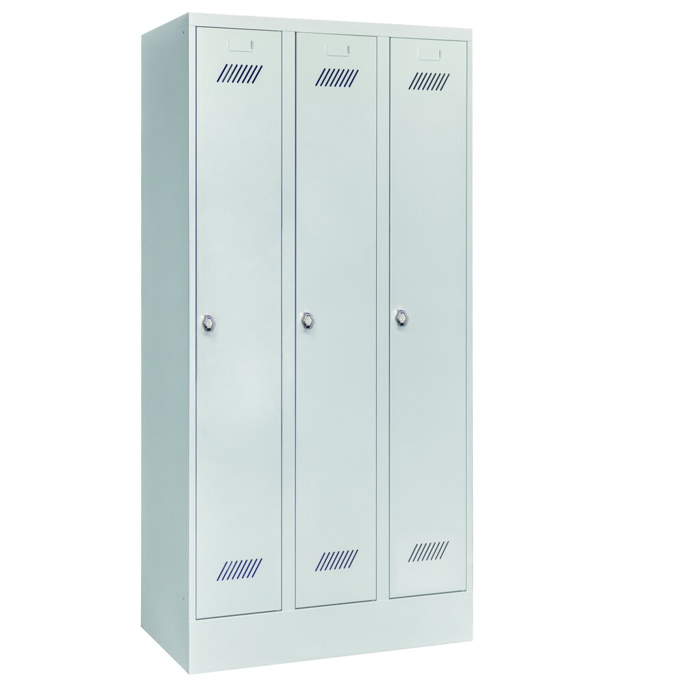 N° de l'image du produit 1 : Armoire-penderie PAVOY avec socle + fermeture à pêne tournant, 3 compartiments, H x l x P 1 850 x 930 x 500 mm, gris clair, gris clair