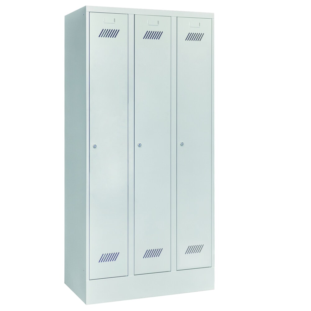 Produktabbildung Nr. 1: Armoire-penderie PAVOY avec socle + serrure à cylindre, 3 compartiments, H x l x P 1 850 x 930 x 500 mm, gris clair, gris clair