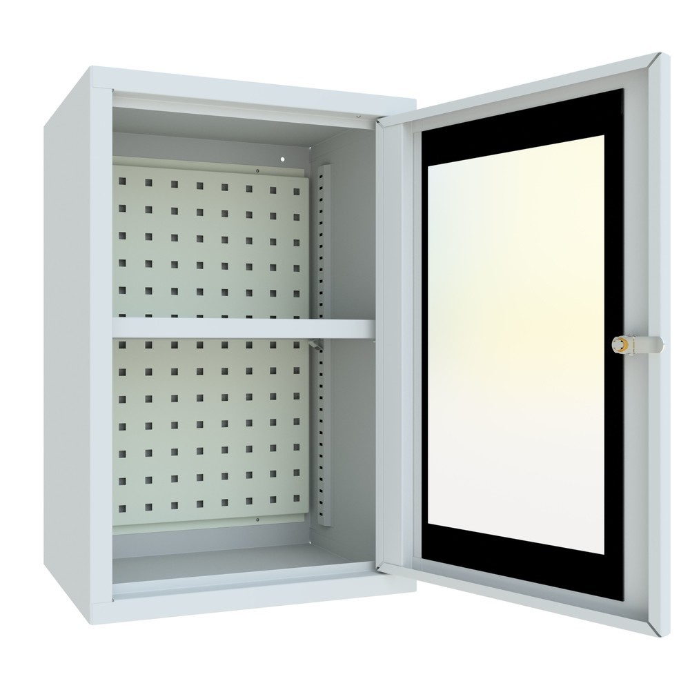 Produktabbildung Nr. 3: Armoire suspendue PAVOY avec regard, H x l x P 600 x 400 x 300 mm, paroi arrière perforée, gris clair, gris clair