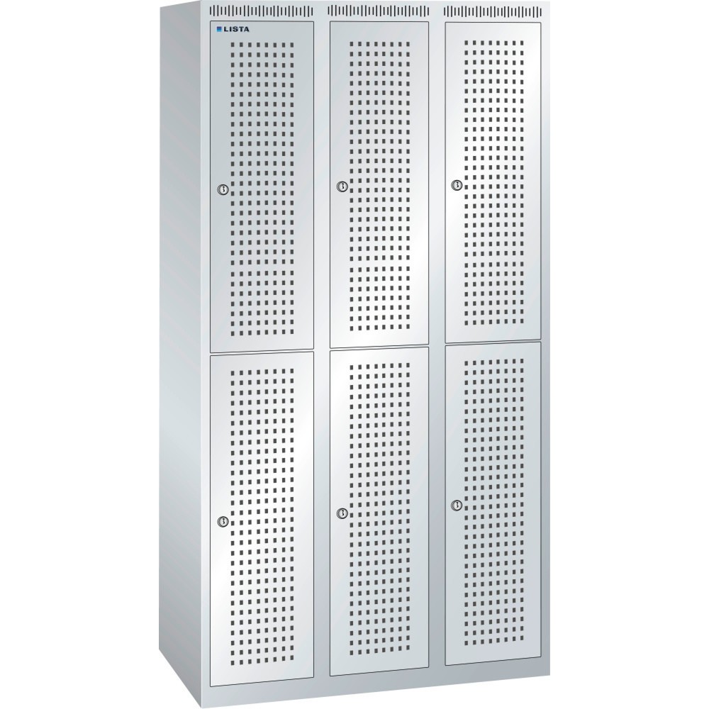 Illustration du produit: Armoire-vestiaire LISTA avec panneau perforé, (PxH) 1 200x500x1 700 mm, sans sous-structure, 2 rangées, 3x2 compartiments, serrure à cylindre