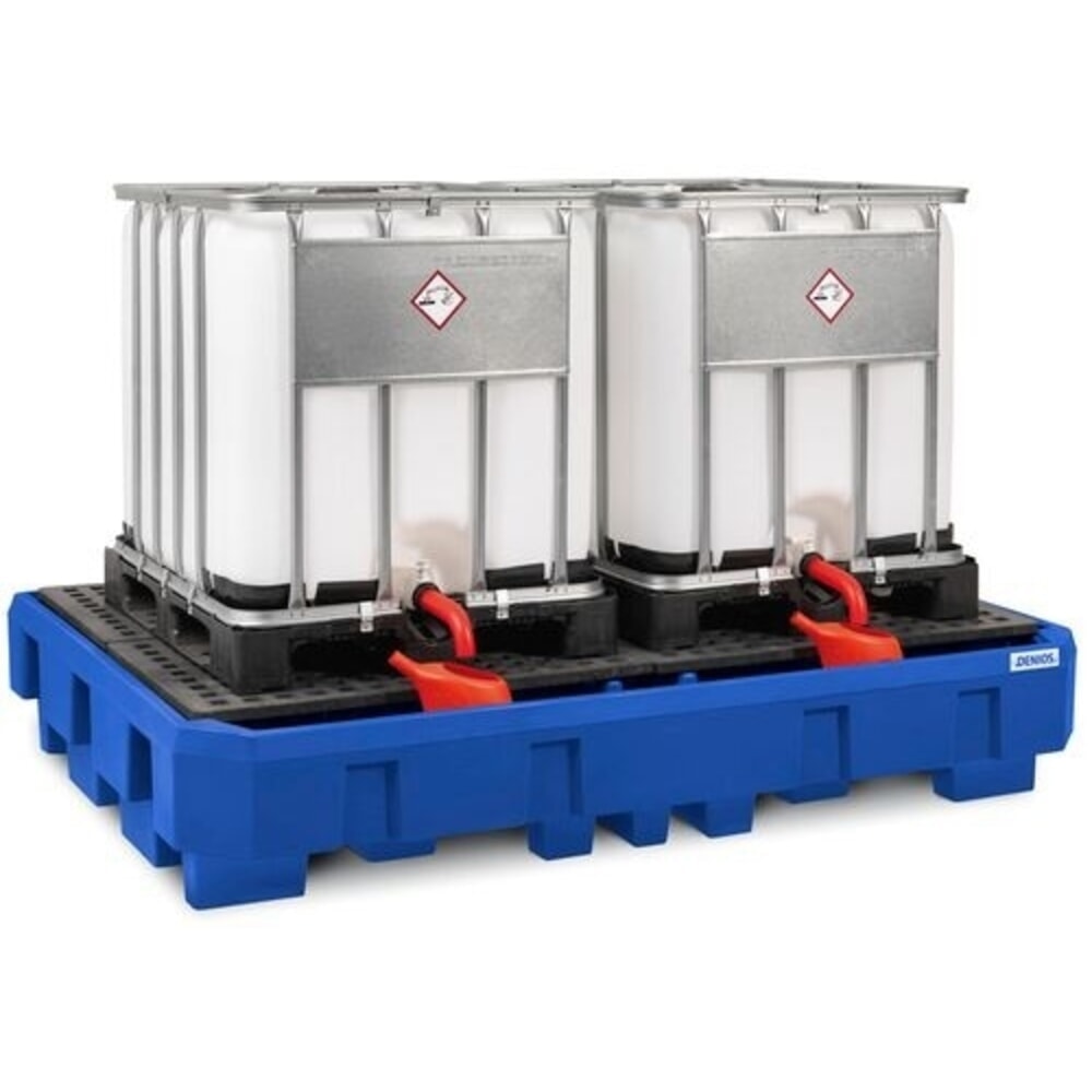 Illustration du produit: Denios bac de rétention classic-line en polyéthylène (PE) pour 2 IBC, zone de remplissage et Grille en polyéthylène (PE), H x l x P 485 x 2 460 x 1 800 mm