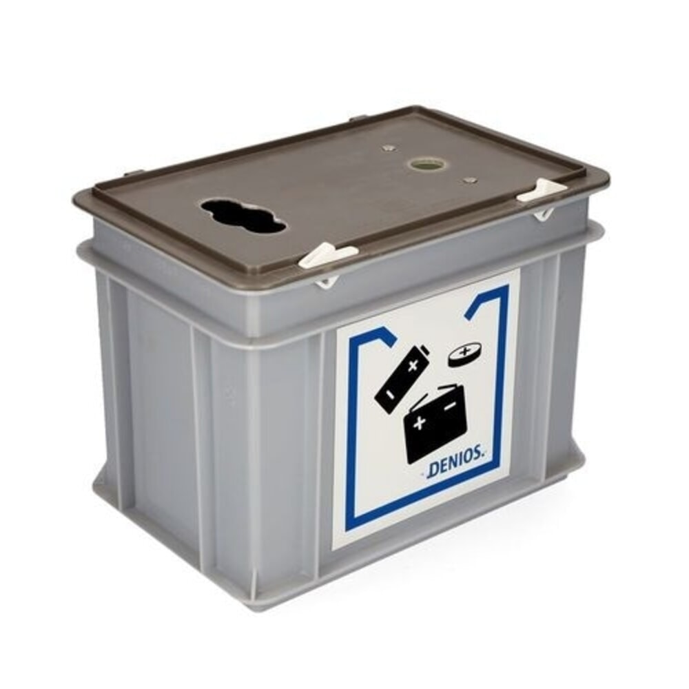 N° de l'image du produit 1 : Denios boîte de collecte de batteries usagées, plastique, pour batteries et piles boutons, 9 l