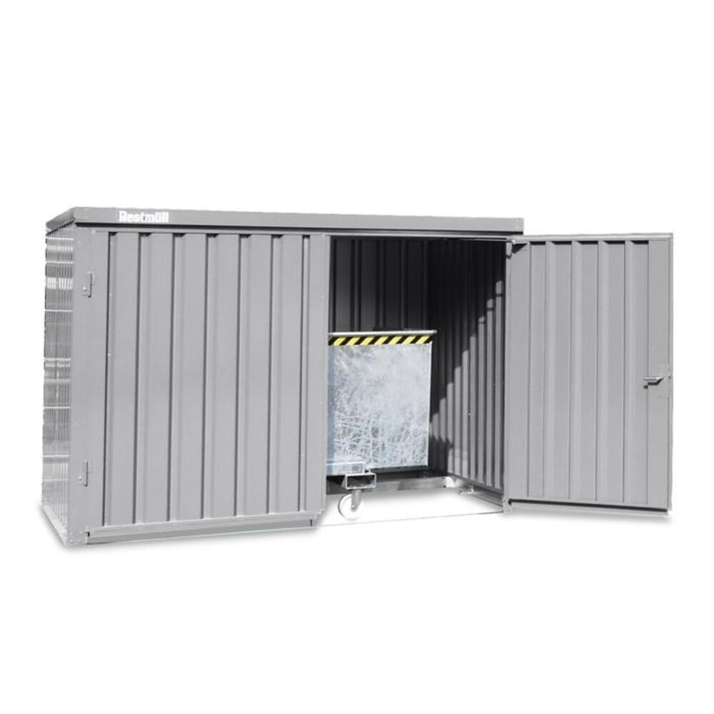 Product afbeelding: FLADAFI® materiaalcontainer, verzinkt, gedemonteerd, 4 m², zonder vloer, hxbxd 2.115 x 2.100 x 2.170 mm, dubbele draaideur (asymmetrische verdeling), gecentreerd in de brede zijde