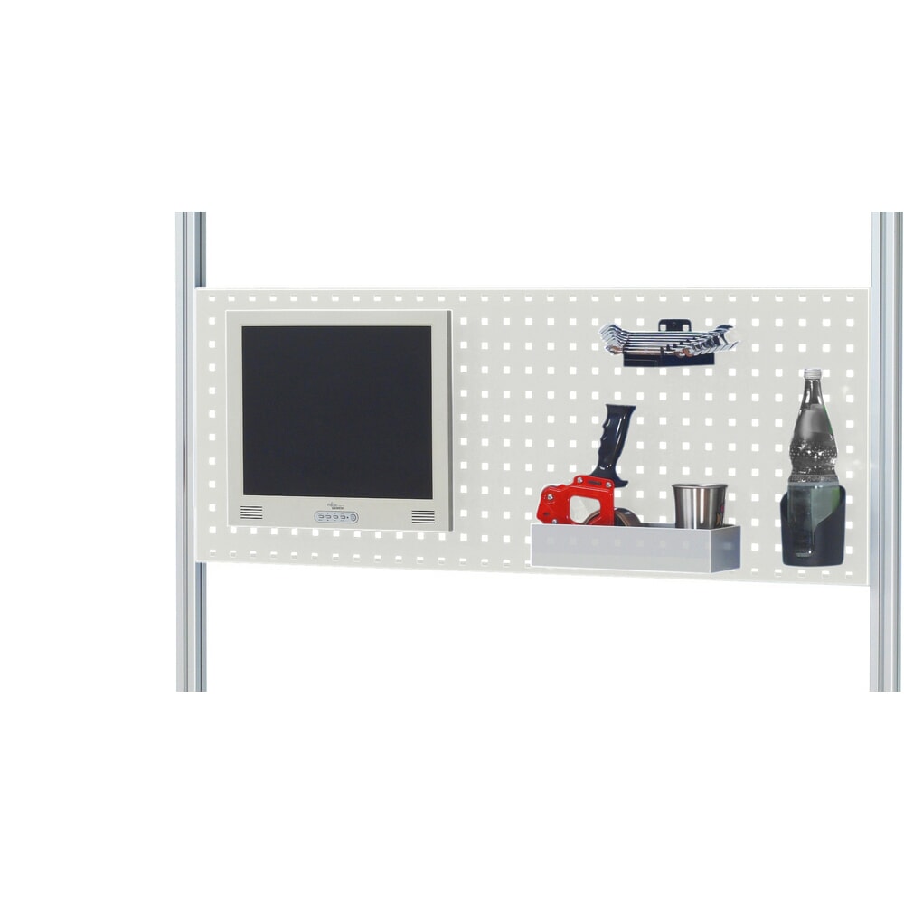 Productafbeelding nr. 10: RAU elektrisch in hoogte verstelbare paktafel-set adlatus 300, opbouw met opbergsysteem voor verpakkingsmateriaal en geperforeerde plaat, hxbxd 1.850‑2.250 mm x 1.500 mm x 1000 mm