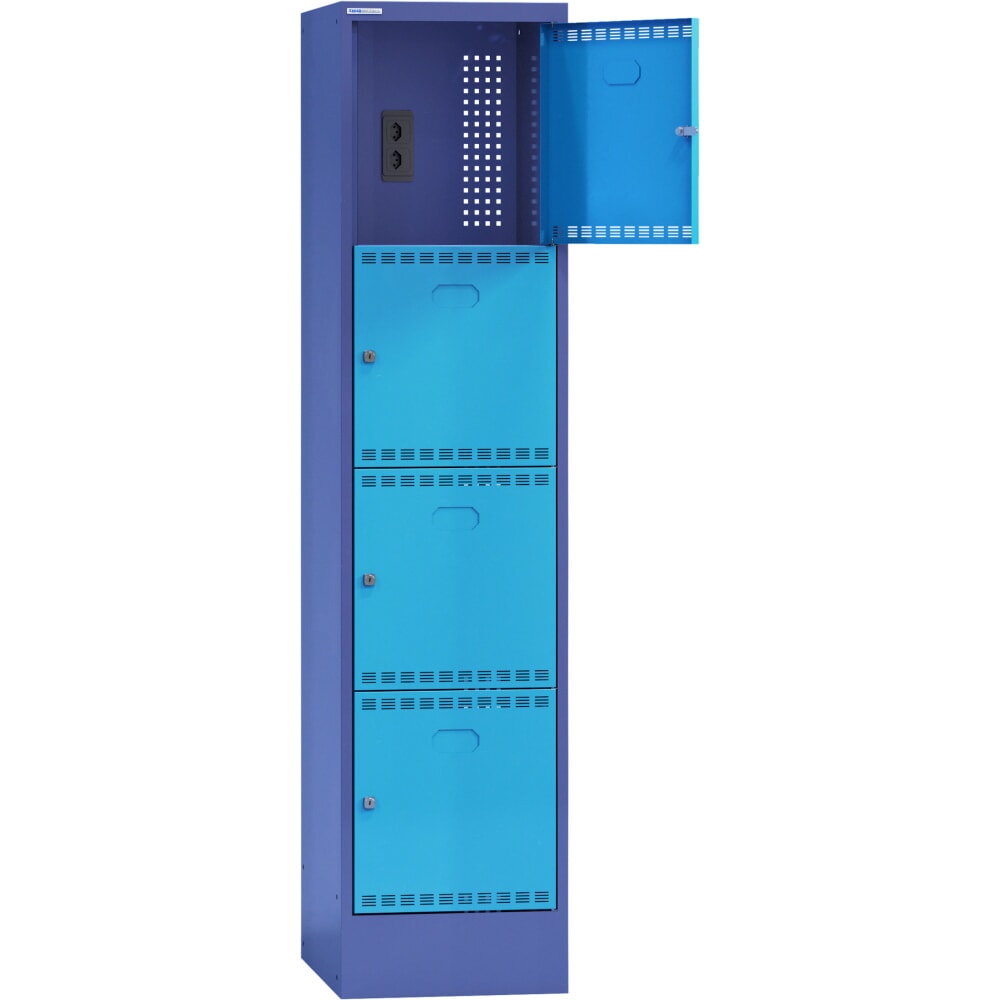 Illustration du produit: Thur Metall - Armoire de charge avec compartiments, pour batteries de vélos électriques, H x l x P 1 790 mm x 415 mm x 580 mm, serrure KEY, bleu colombe/bleu clair