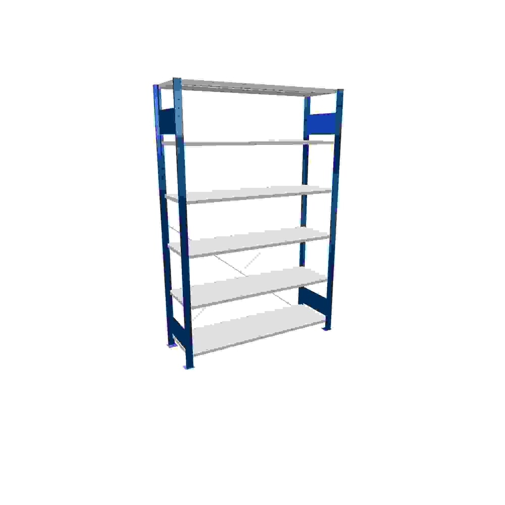 Illustration du produit: SCHULTE Rayonnage à tablettes bleu gentiane / gris clair avec 5 tablettes en tôle d’acier, charge par tablette 150 kg, HxlxP 2 000 x 1 360 x 436 mm