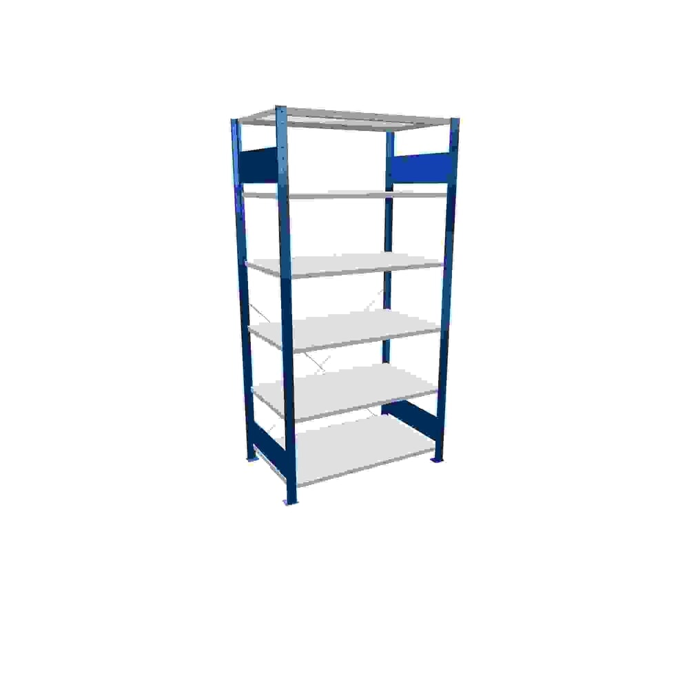 Illustration du produit: SCHULTE Rayonnage à tablettes bleu gentiane / gris clair avec 6 tablettes en tôle d’acier, charge par tablette 150 kg, HxlxP 2 000 x 1 060 x 636 mm