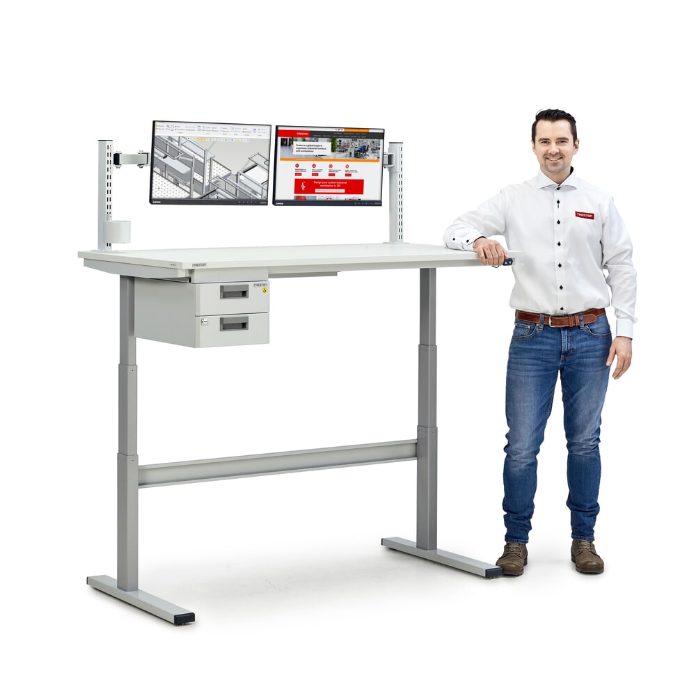 N° de l'image du produit 3 : Table de travail TRESTON TED, ESD, réglage électrique de la hauteur, HxlxP 630-1 270 x 1 800 x 800 mm