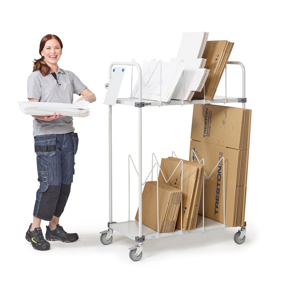 N° de l'image du produit 4 : Chariot pour cartons TRESTON avec roulettes directrices, 2 niveaux, HxlxP 1 515 x 1 090 x 530 mm