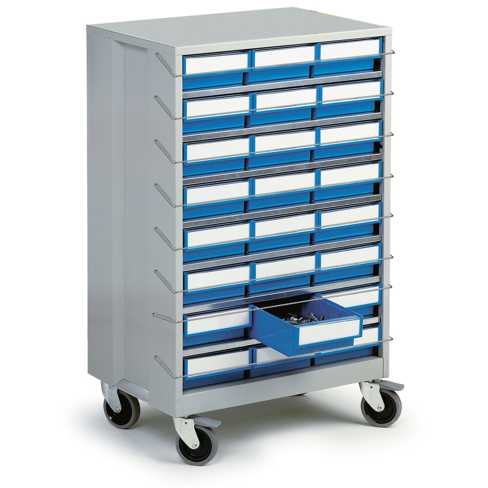 N° de l'image du produit 5 : Jeu de roulettes pour systèmes de rangement à tiroirs 870 x 605 x 410 mm, 4 roulettes de direction, 2 avec dispositif de blocage des roues