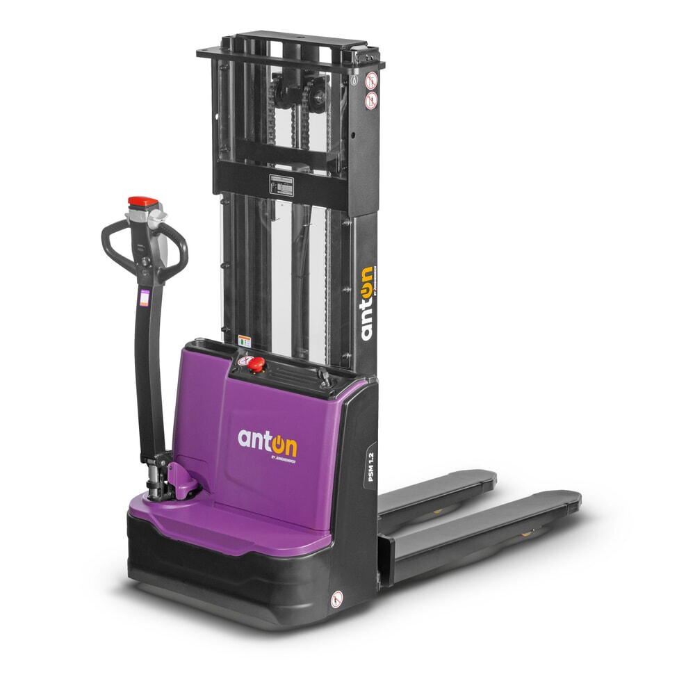 Product afbeelding: AntOn by Jungheinrich elektrische stapelaar PSM 1.2, met tweevoudige telescoop hefmast, draagvermogen 1.200 kg, hefhoogte 2.522 mm