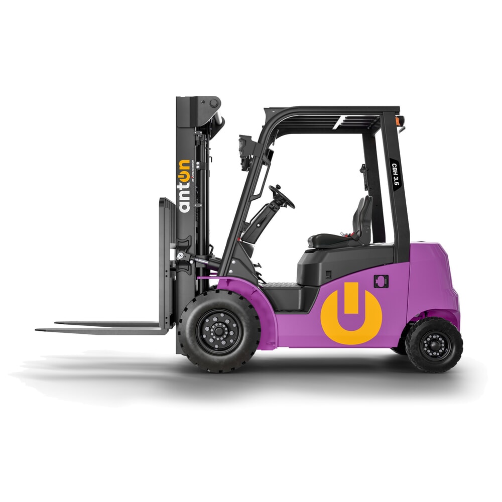 Illustration du produit: AntOn by Jungheinrich chariot élévateur électrique CBH 3.5 avec mât télescopique triple, hauteur de levage 4 800 mm, capacité de charge 3500 kg, cabine intempéries ECO, y compris chargeur externe 80 V, 60 A, CEE, 5 broches