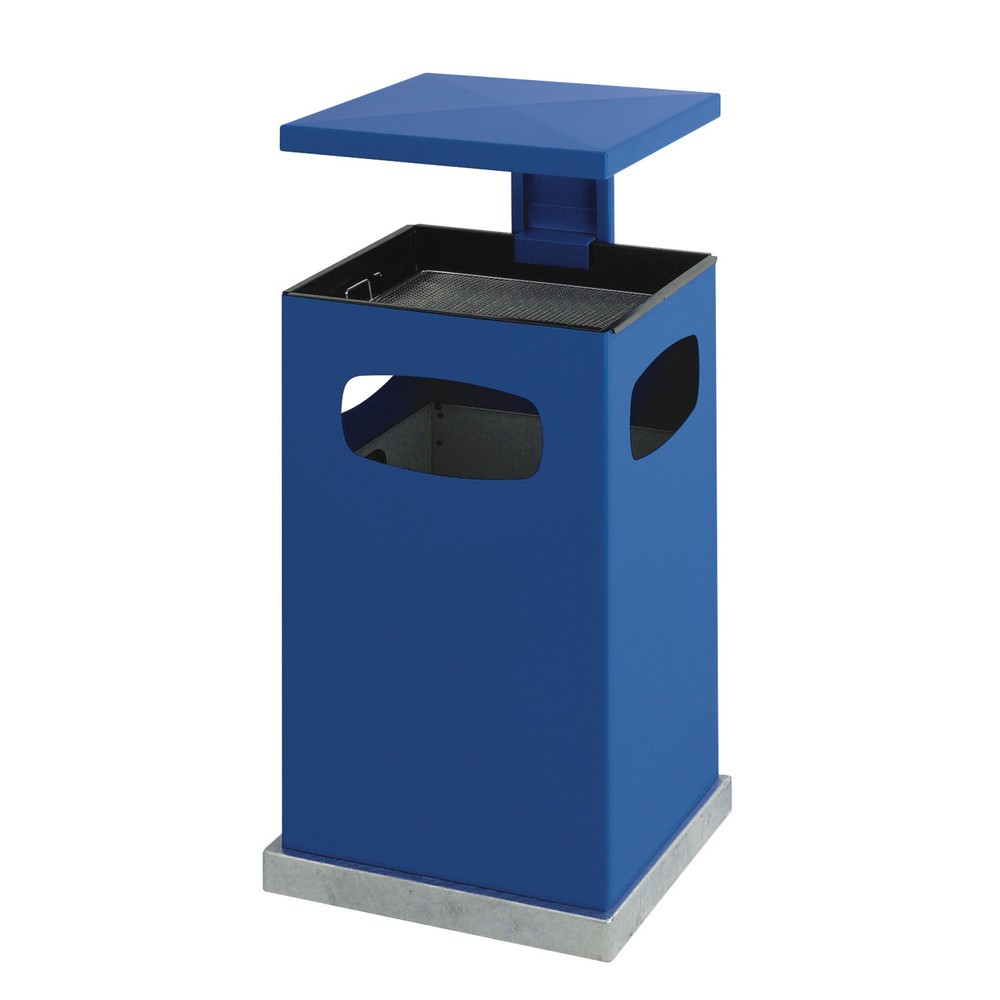Product afbeelding: As-/afvalbakcombinatie van staal, vierkant, afneembare beschermkap, 80 liter, blauw