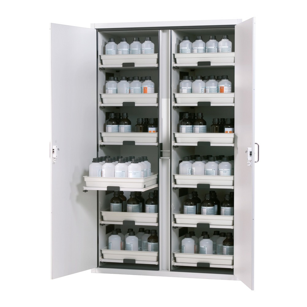 Produktabbildung Nr. 1: asecos® Classic Acid and Solution Armoire HxLxP 1,965 x 1,197 x 603 mm 12 extensions d'Tablette avec plateau en PP Gris Light
