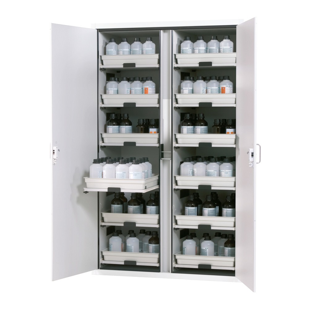 Produktabbildung Nr. 1: asecos® Classic Acide and Solution Armoire HxLxP 1,965 x 1,197 x 603 mm 12 extensions d'Tablette avec plateau en PP Blanc