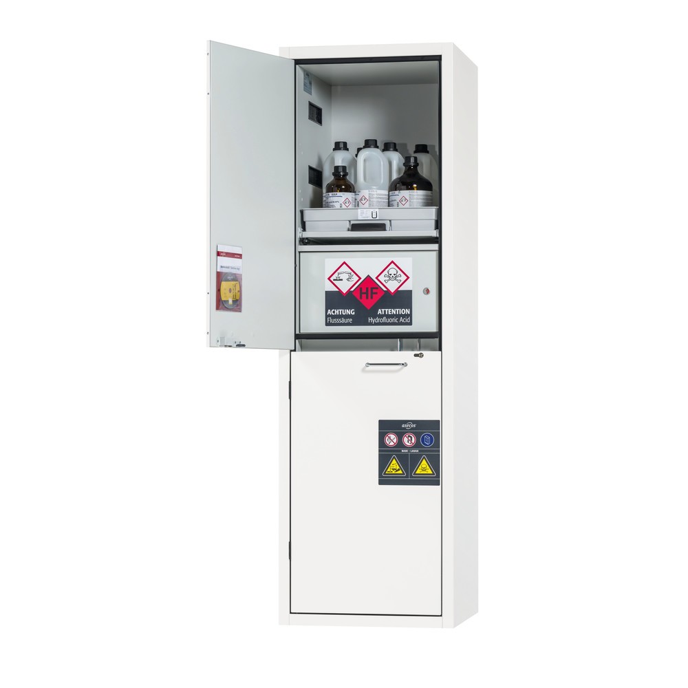 Produktabbildung Nr. 1: asecos® Classic Acid and Solution Armoire HxLxP 1,965 x 597 x 603 mm 3 extensions d'Tablette avec plateau en PP, 1 compartiment d'installation avec plateau en PE, blanc laboratoire
