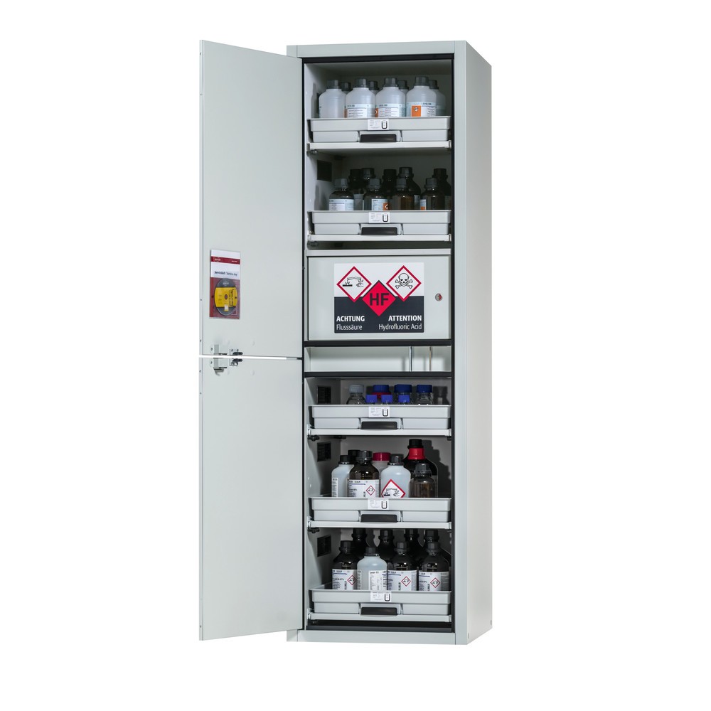 Produktabbildung Nr. 1: asecos® Classic Acid and Solution Armoire HxLxP 1,965 x 597 x 603 mm 5 extensions d'Tablette avec plateau en PP, 1 compartiment intégré avec plateau en PE, Gris Light