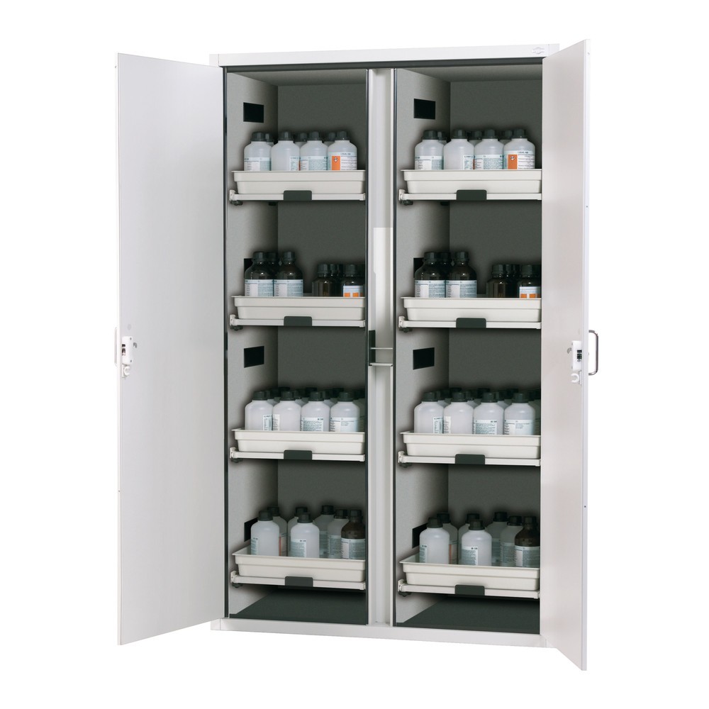 Produktabbildung Nr. 1: asecos® Classic zuur- en alkalinegarderobe, HxBxD 1.965 x 1.197 x 603 mm, 8x plankverlenging met PP-lade, lichtgrijs