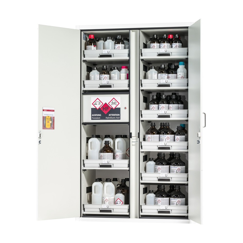 Produktabbildung Nr. 1: asecos® Classic zuur- en alkalinegarderobe, HxBxD 1.965 x 1.197 x 603 mm, 11x plankverlenging met PP-lade, 1x ingebouwd compartiment met PE-lade, laboratorium wit
