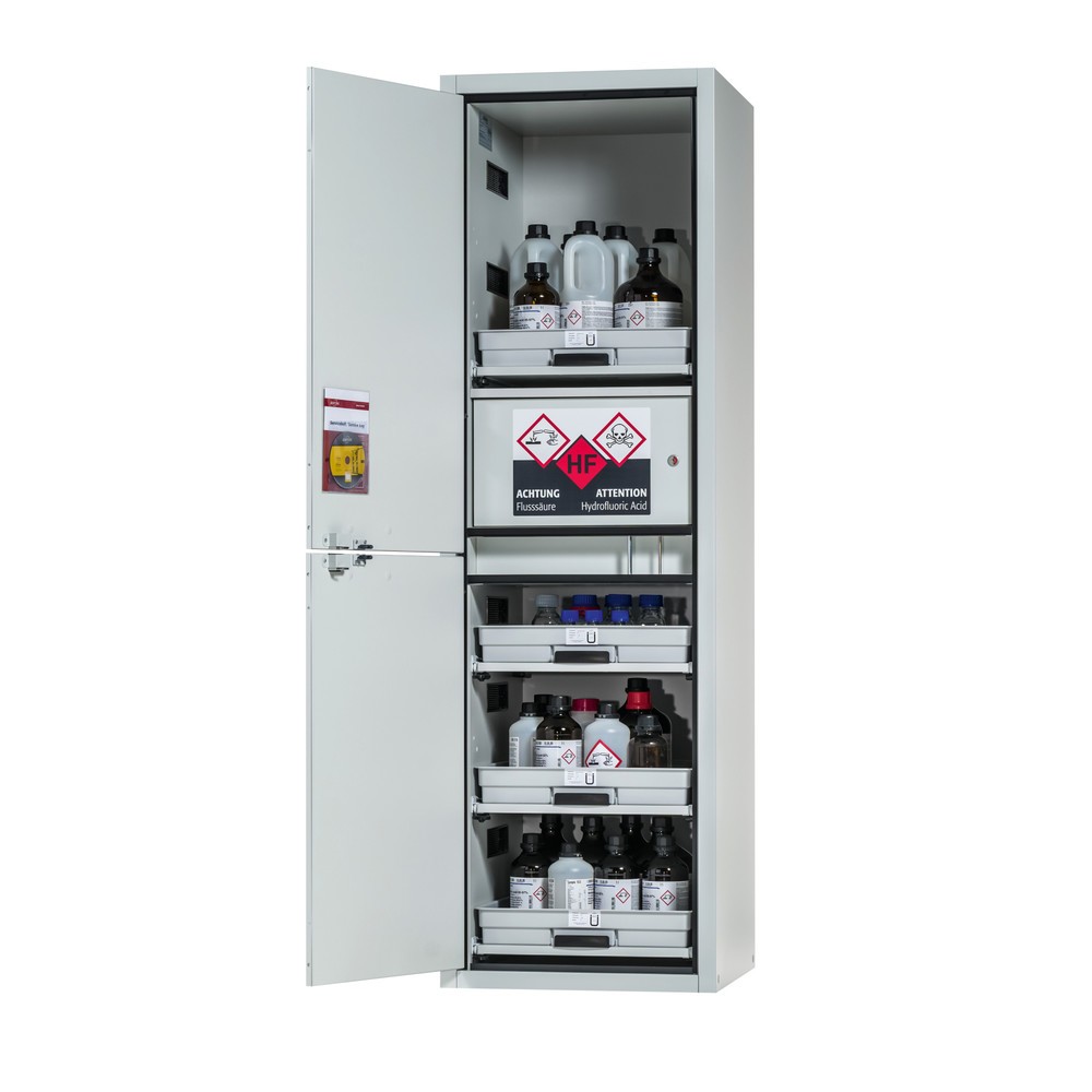 Produktabbildung Nr. 1: asecos® Classic Acid and Solution Cabinet HxBxD 1.965 x 597 x 603 mm 4x Plankuitbreidingen met PP-lade, 1x ingebouwd compartiment met PE-lade, Light grijs