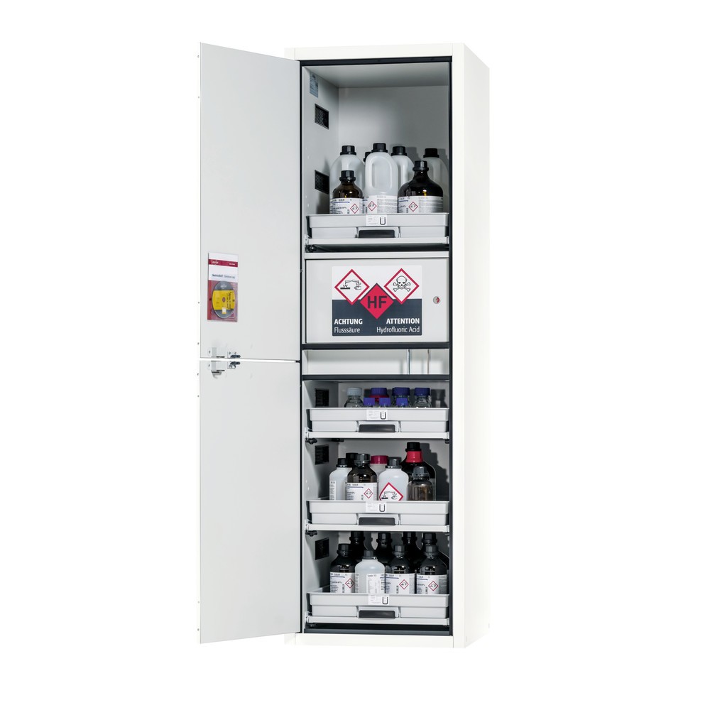 Produktabbildung Nr. 1: asecos® Classic Acid and Solution Cabinet HxBxD 1.965 x 597 x 603 mm 4x Plankuitbreidingen met PP-lade, 1x inbouwcompartiment met PE-lade, Laboratorium Wit