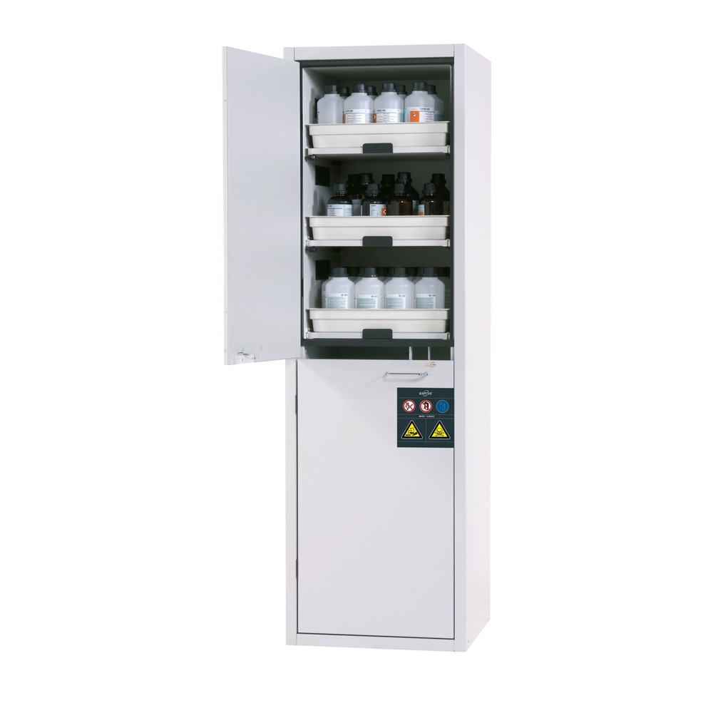 Produktabbildung Nr. 1: asecos® Klassieke Zuur- en Oplossingkast HxBxD 1.965 x 597 x 603 mm 6 x Plankverlengingen met PP-lade Light Grijs