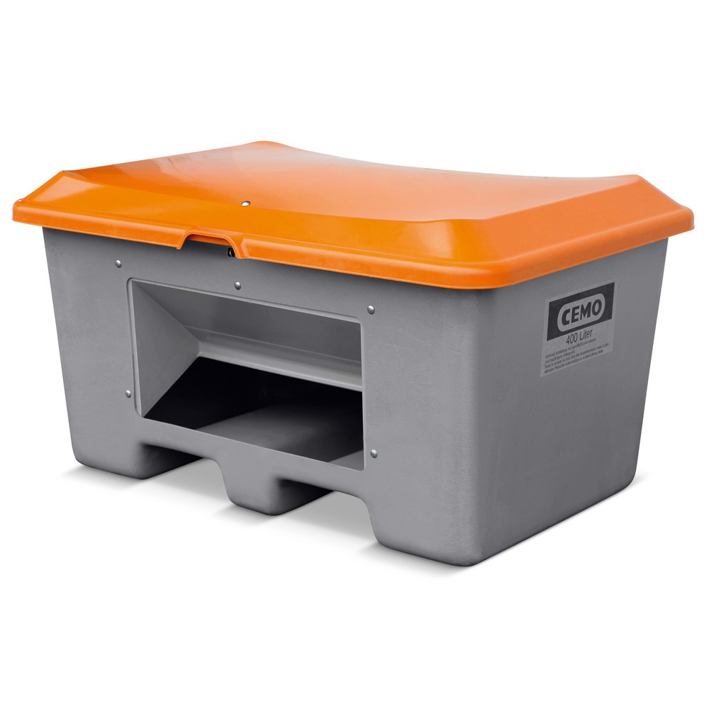 Produktabbildung Nr. 1: Bac à sel CEMO avec ouverture d’écoulement, gris/orange, 400 litres, avec entrées de fourche
