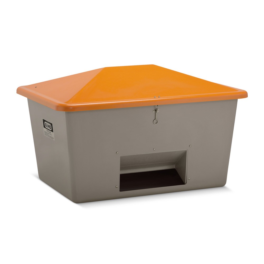 N° de l'image du produit 1 : Bac à sel CEMO avec ouverture d’écoulement, gris/orange, 1 100 litres