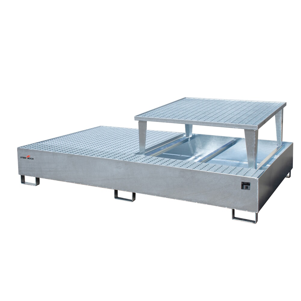 N° de l'image du produit 1 : Bac de rétention Steinbock® en acier pour 2 cuves KTC/IBC, avec kit de remplissage, galvanisé à chaud