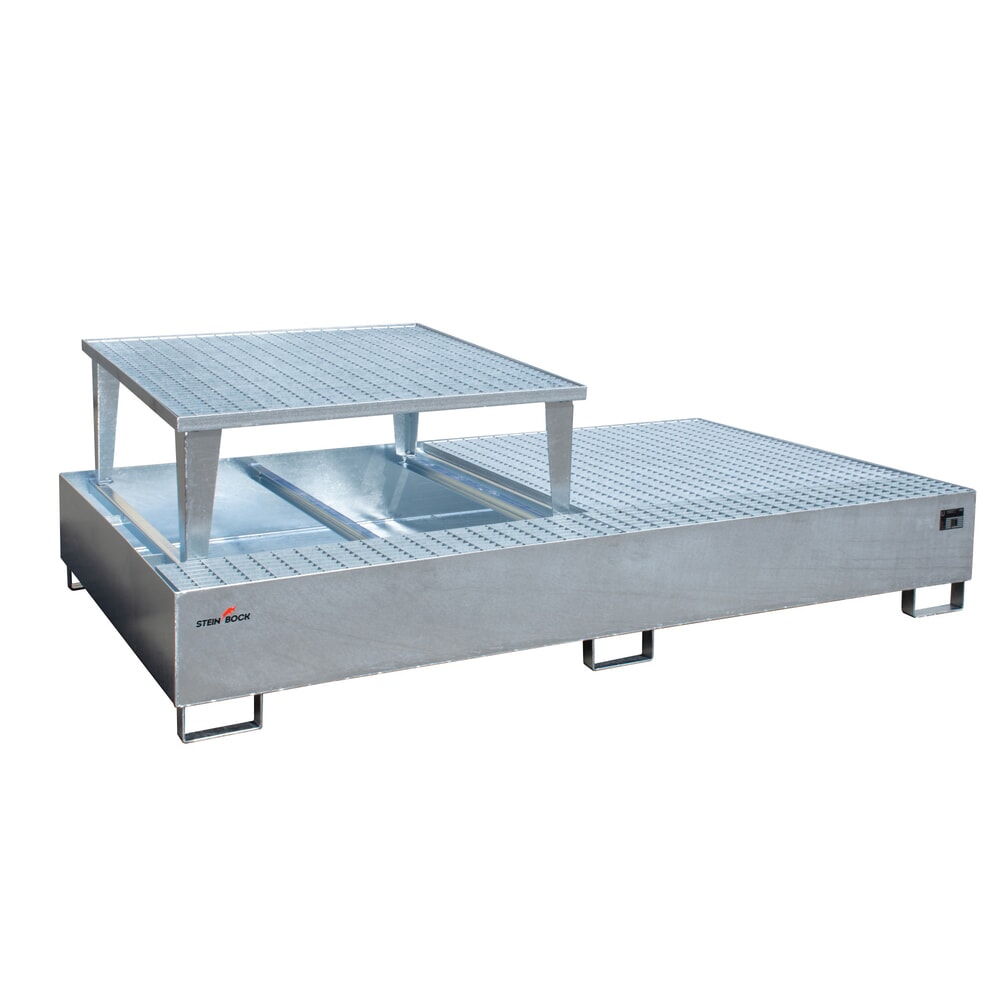 N° de l'image du produit 2 : Bac de rétention Steinbock® en acier pour 2 cuves KTC/IBC, avec kit de remplissage, galvanisé à chaud