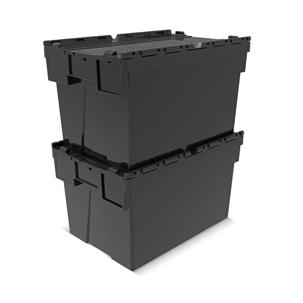 Produktabbildung Nr. 7: Bac empilable réutilisable en regranulats de PP avec couvercle rabattable, noir, 65 litres, 1 pcs/UV