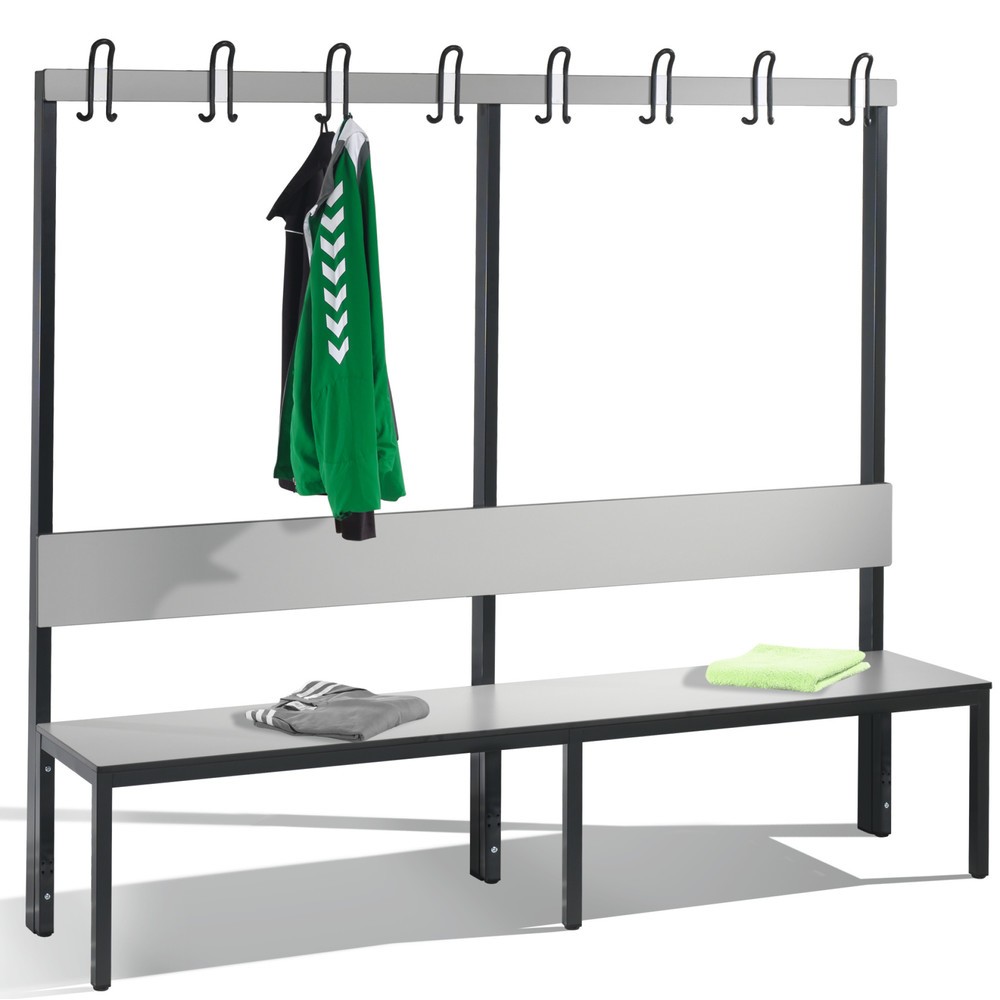 Produktabbildung Nr. 1: Banc pour vestiaire C+P Basic Plus, longueur 1 960 mm, utilisable d’un seul côté, avec dossier, 8 crochets doubles, gris-noir / gris-argent