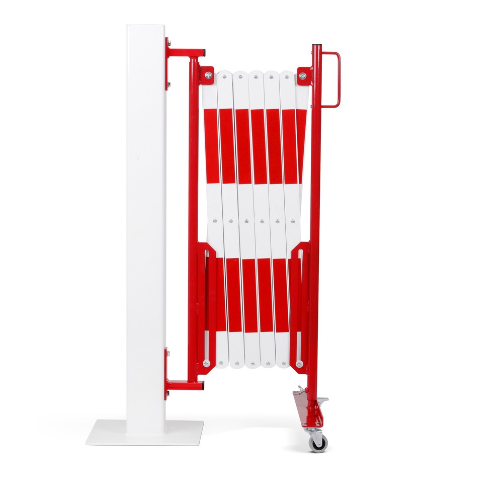 Produktabbildung Nr. 1: Barrière extensible dancop, roues d'un côté, montage mural, largeur 4 000 mm, rouge/blanc