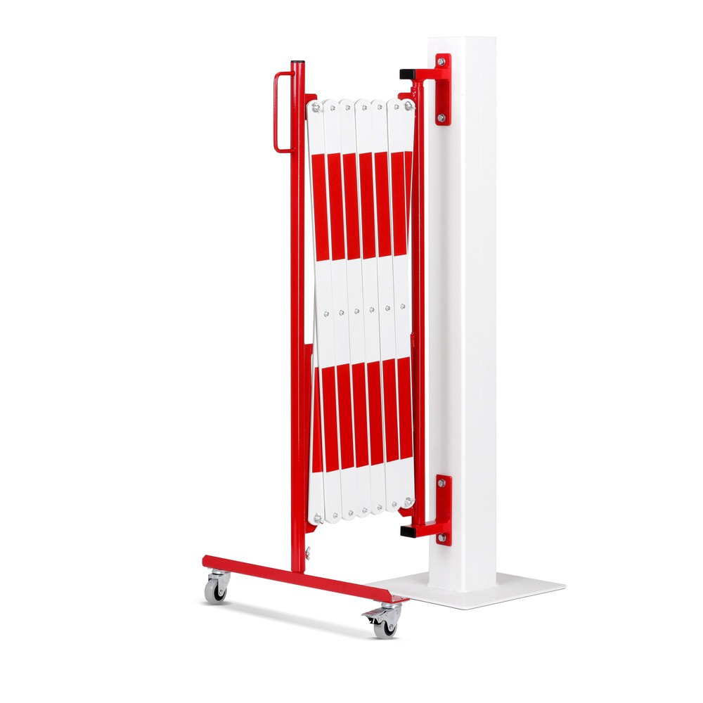 Produktabbildung Nr. 4: Barrière extensible dancop, roues d'un côté, montage mural, largeur 4 000 mm, rouge/blanc