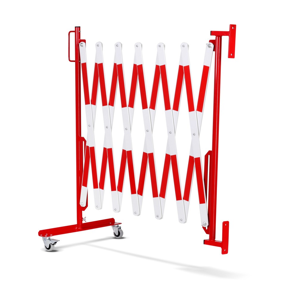 Produktabbildung Nr. 6: Barrière extensible dancop, roues d'un côté, montage mural, largeur 4 000 mm, rouge/blanc