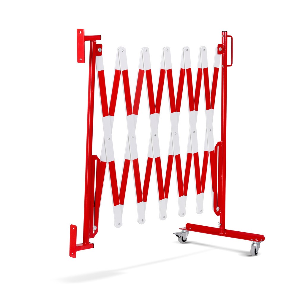 Produktabbildung Nr. 8: Barrière extensible dancop, roues d'un côté, montage mural, largeur 4 000 mm, rouge/blanc