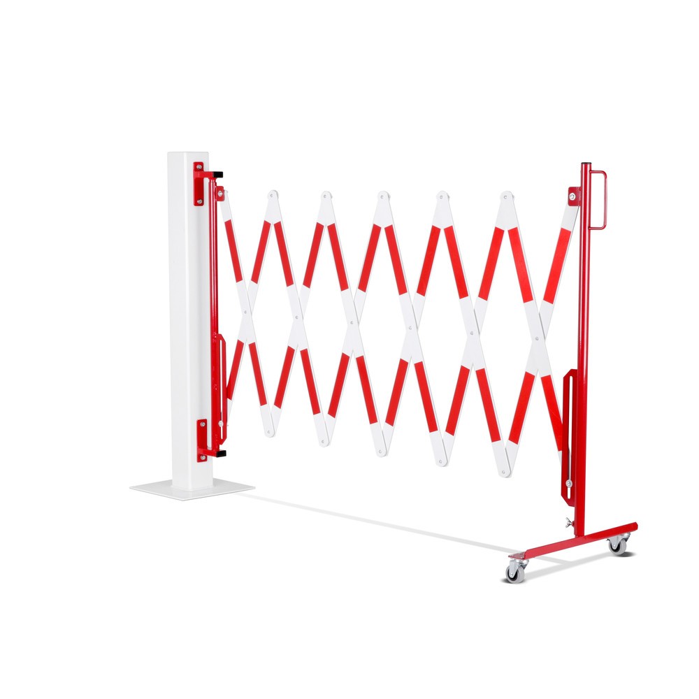 Produktabbildung Nr. 10: Barrière extensible dancop, roues d'un côté, montage mural, largeur 4 000 mm, rouge/blanc