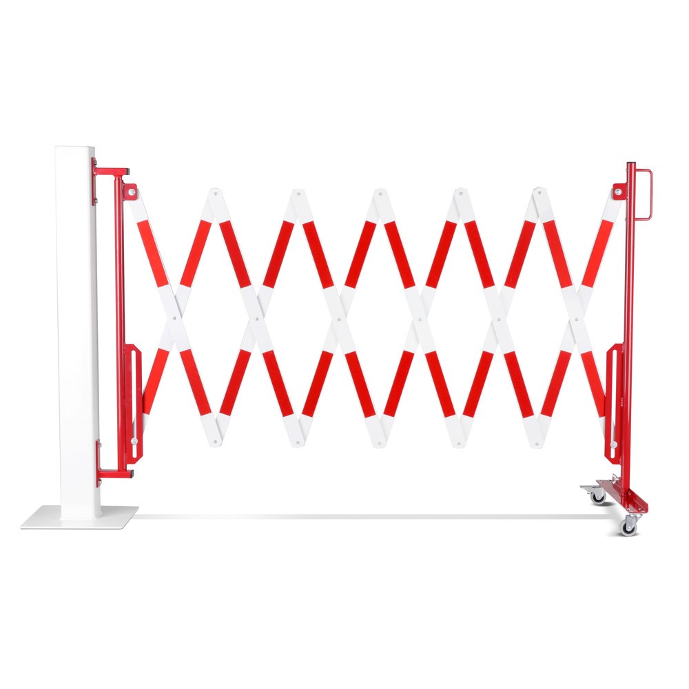 Produktabbildung Nr. 11: Barrière extensible dancop, roues d'un côté, montage mural, largeur 4 000 mm, rouge/blanc