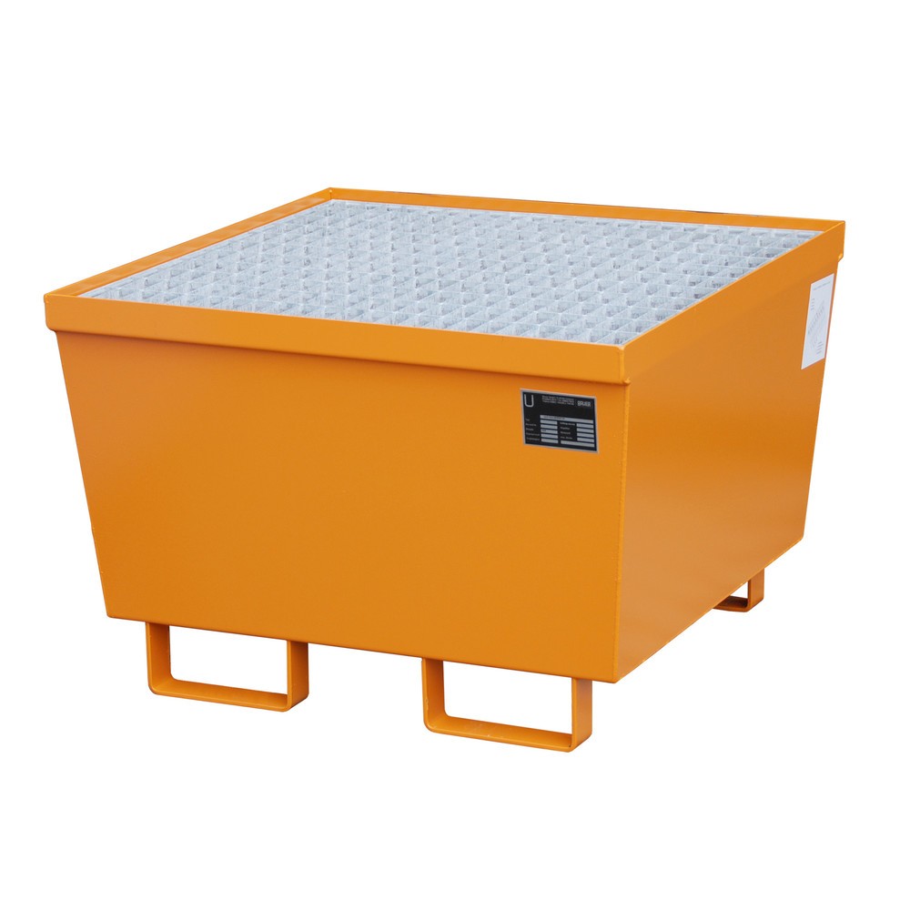 Illustration du produit: Bauer® Bac de rétention en acier, HxlxP 545 x 800 x 800 mm, avec caillebotis grille, jaune-orange