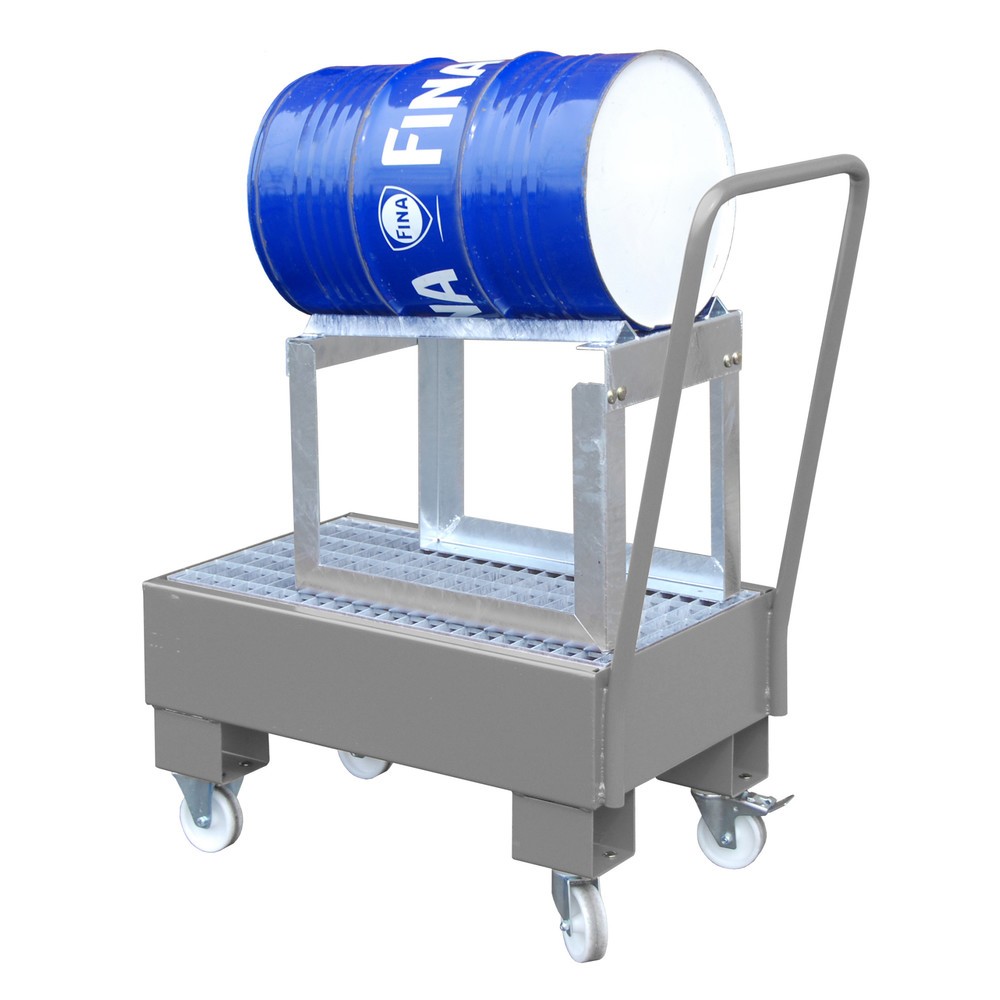 Illustration du produit: Bauer® Bac de rétention, mobile, avec chevalet porte-fût, 1x 60 l couché, contenance 61 l, gris souris