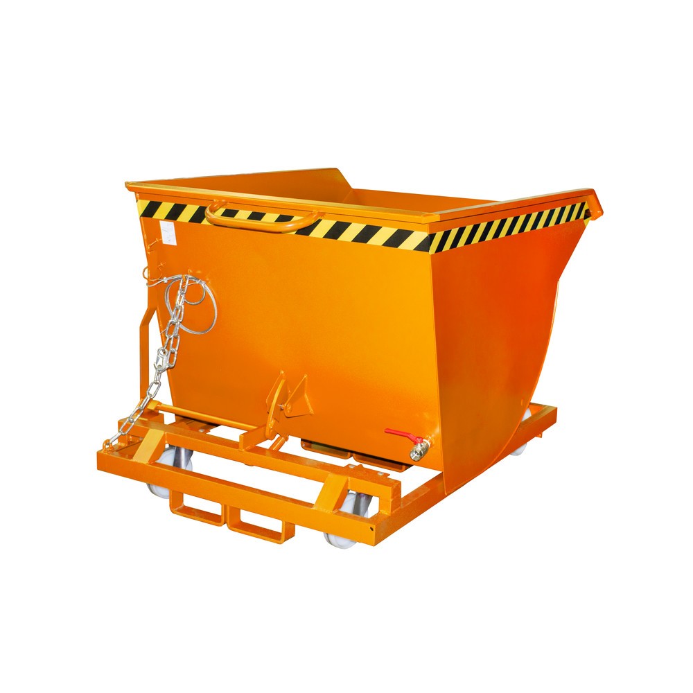 N° de l'image du produit 1 : Bauer® Benne basculante à copeaux, construction basse, avec entrées de fourche, peint, volume 0,5 m³, RAL 2000 orangé jaune