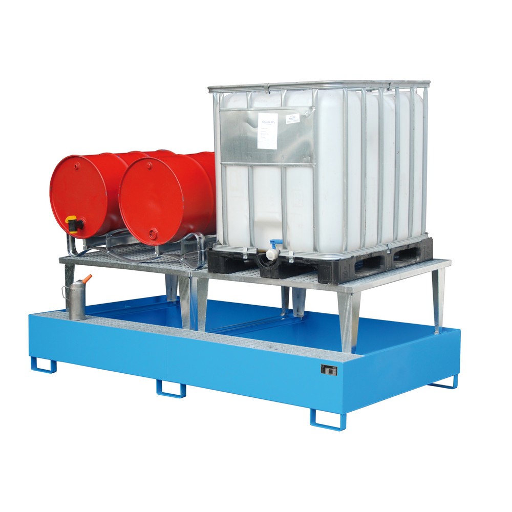 Produktabbildung Nr. 2: Bauer® Stalen lekbak voor 2x KTC/IBC, incl. aftapverhoging, lichtblauw