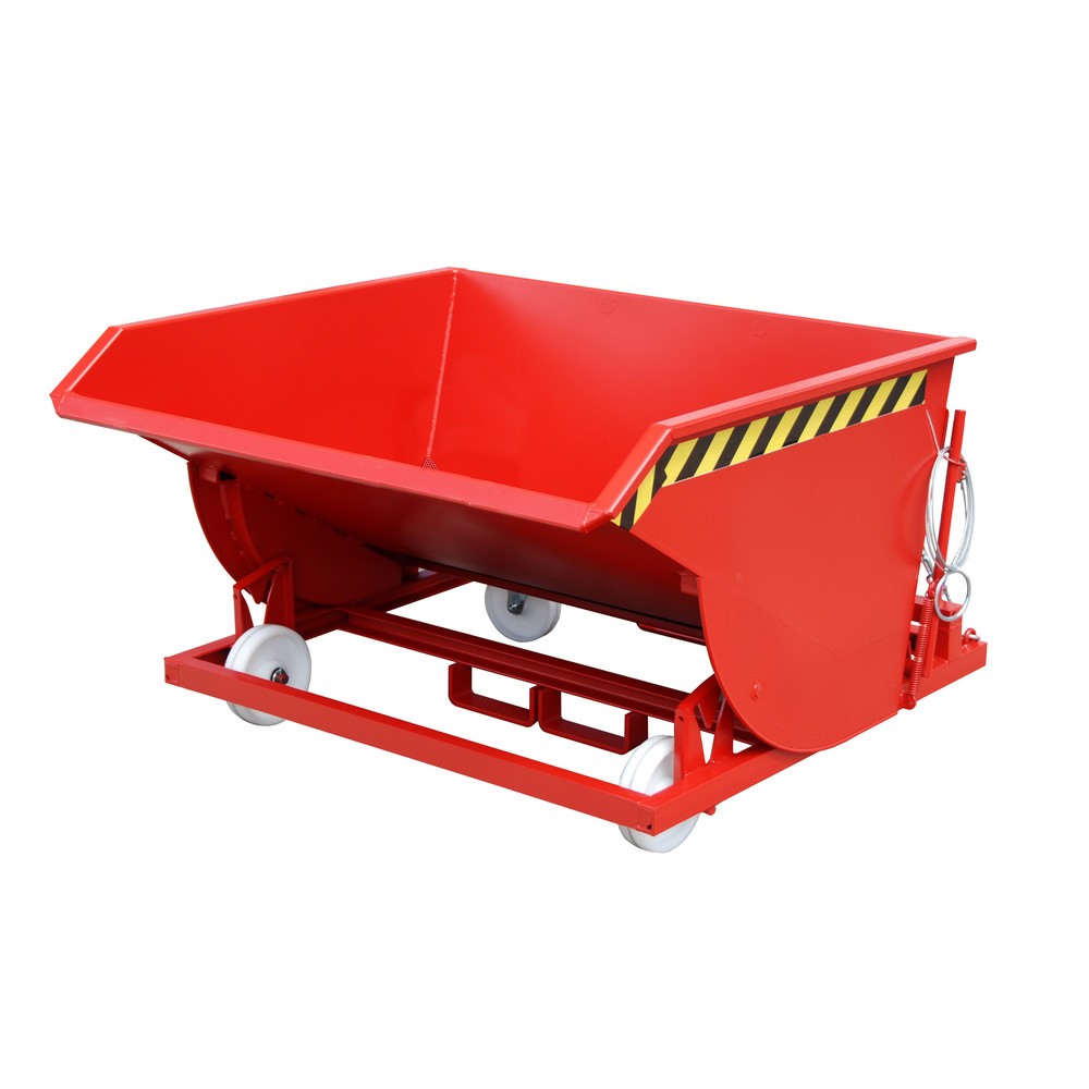 Produktabbildung Nr. 1: Bauer® Spanenkantelbak, lage bouwhoogte, met inrijkokers, gelakt, volume 0,75 m³, RAL 3000 vuurrood