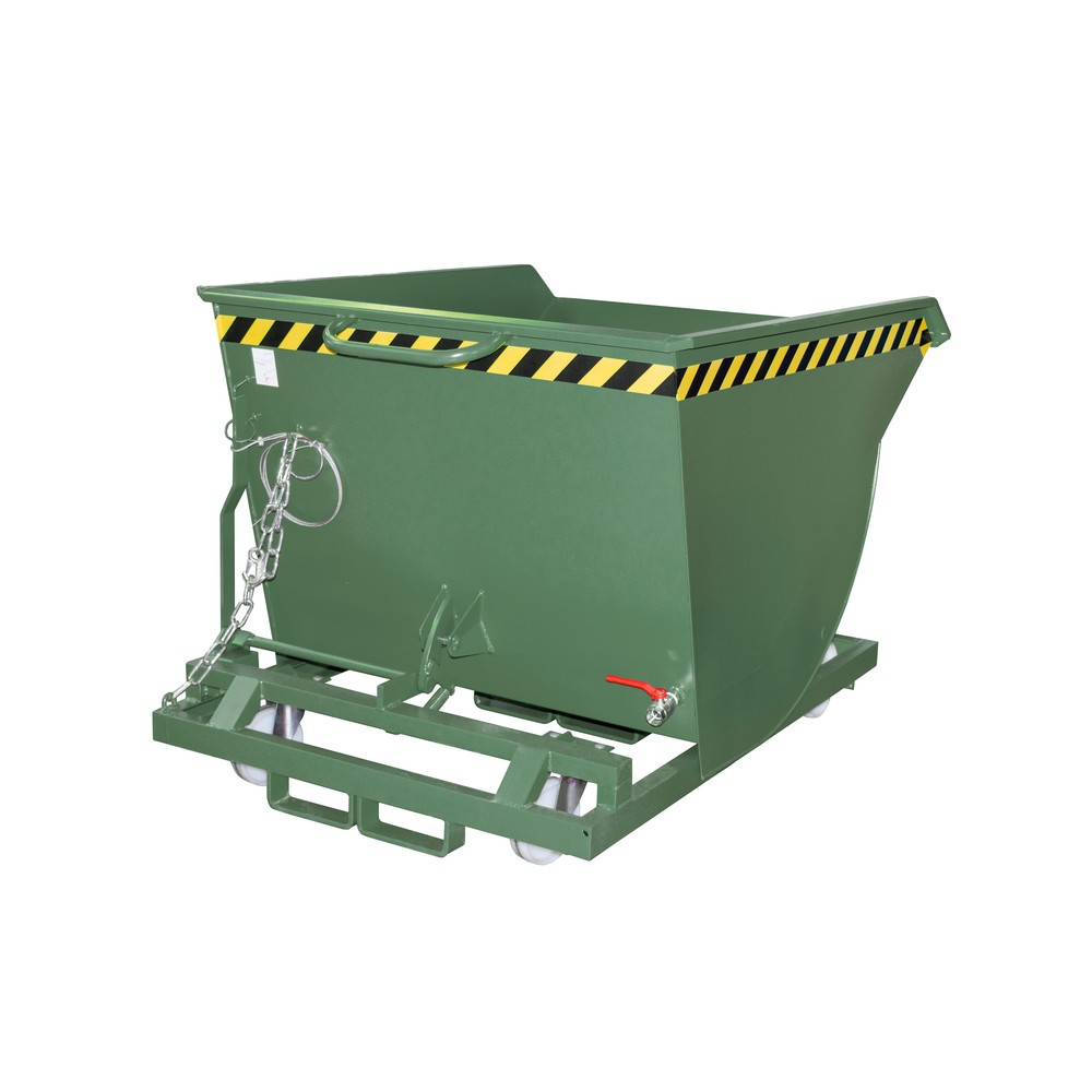 Produktabbildung Nr. 1: Bauer® Spanenkantelbak, lage bouwhoogte, met inrijkokers, gelakt, volume 0,5 m³, RAL 6011 resedagroen