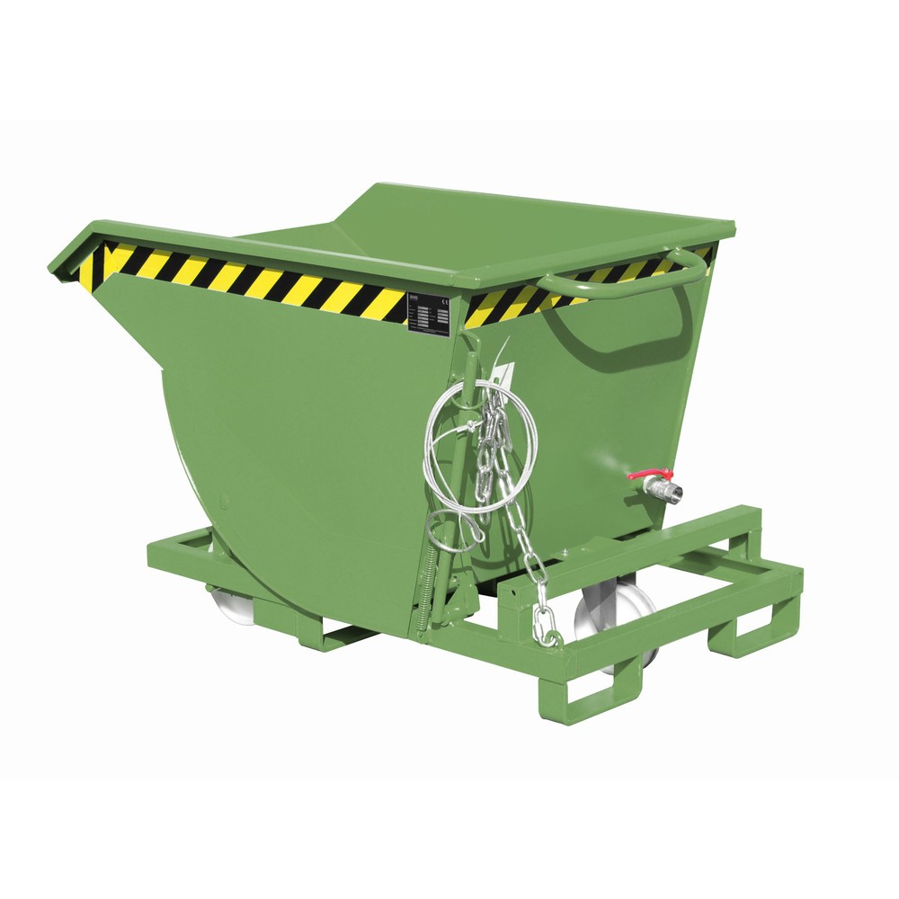 Produktabbildung Nr. 1: Bauer® Spanenkantelbak, lage bouwhoogte, met inrijkokers, gelakt, volume 0,3 m³, RAL 6011 resedagroen