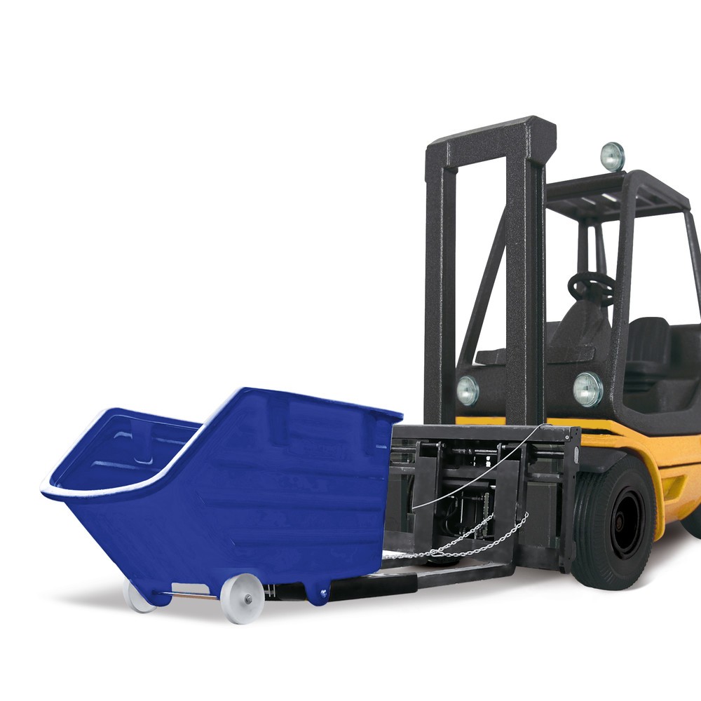 N° de l'image du produit 3 : Benne basculante en PE avec roulettes, mécanisme de basculement, entrées de fourche, volume 0,75 m³